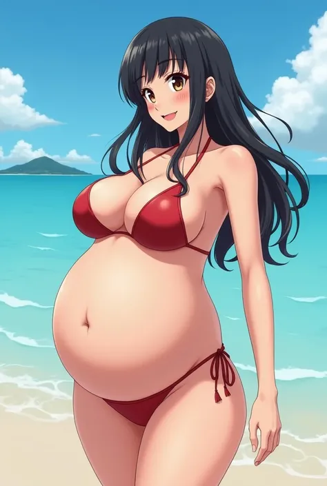 a cartoon picture of a woman in a bikini with a big ass, oppai, thicc, oppai proportions, sfw version, fubuki, she has a jiggly fat round belly, giantess art, big breasts!!, belly exposed, , powerful and huge, big breasts!, with a large breasts, seductive ...