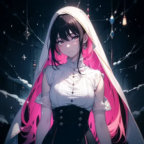 ((((Masterpiece,  best quality,  super high res)))),  1 girl,  standing,  dressed casually, The perfect pink shirt,  loose shorts, ( black hair, dark  black hair in face),  long haircut,  blue-white skin, ((brown eye)), Shine_eye, neon eye, (ultra detailed...