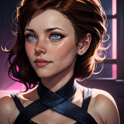 a woman with freckles and a blue eye is shown in three different pictures, neoartcore and charlie bowater, lois van rossdraws, rossdraws 1. 0, charlie bowater art style, rossdraws portrait, realistic art style, stunning digital illustration, realistic digi...