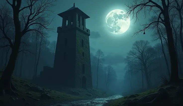 Death Knell in the Old Tower - In the middle of the forest, there is an old tower covered by big trees and moss.
- An old bell hangs at the top of the tower..
- On the full moon night, the bells rang with a loud and scary sound.
- The villagers feel scared...