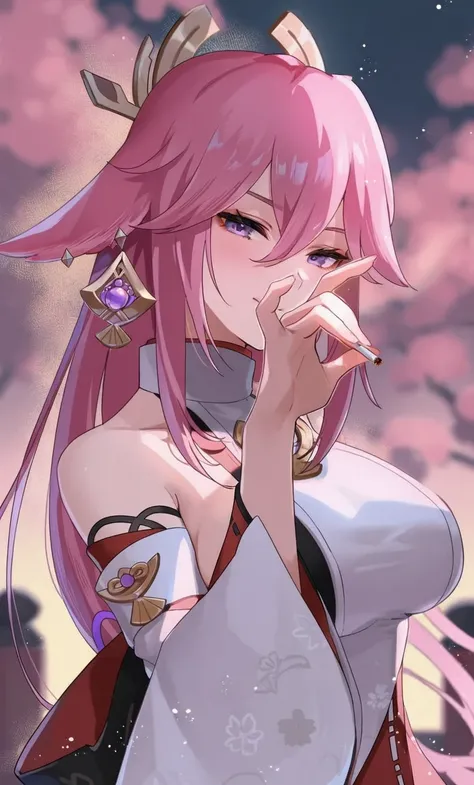 do yae miko he would be and holding a cigarette in your mouth