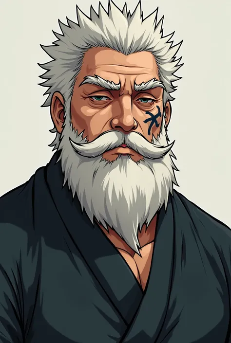  Make a boy look like Toji Fushiguro  ,  with the same physical build and clothing  ,   only with the difference of having a scar on his face and a white beard 