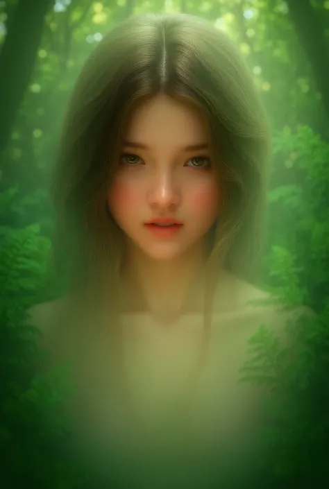 Woman ftont face in forest