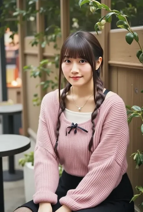  8K Ultra HD ,  DSLR, film grain,  Fujifilm XT3,( top quality :1.3), (masterpiece:1.1),  high res, Cinematic Light,  complicated details, ( Photorealistic ),outside,beautiful outside,sunny,
 Korean Girl,(At the cafe:1.5) , Dimples,  bob cut,  viewers, Deta...