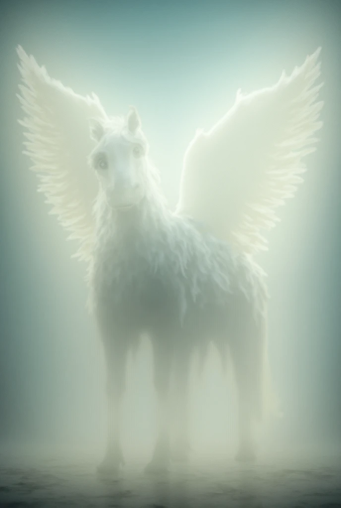 A majestic white creature resembling a horse with wings, glowing faintly and standing gracefully beside Jibril.
