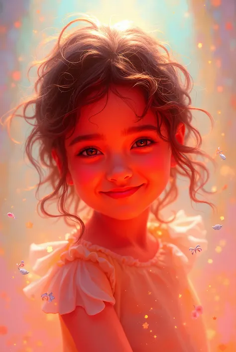 cheerful girl,  digital painting , bright background
