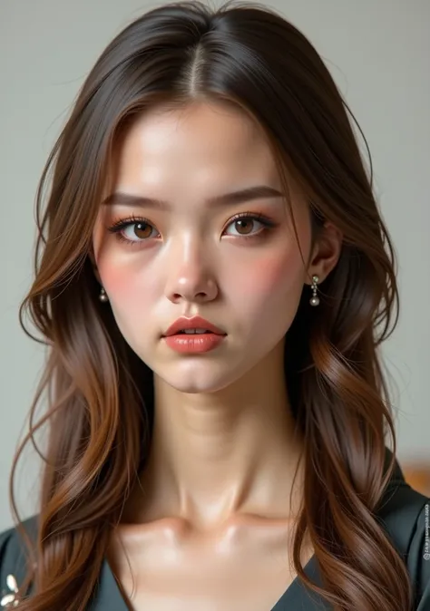 16K quality， ultra-realistic style ， A woman wearing a black Kabuki costume，Black and white color clothing，Black Himekiri Hairstyle ， Strong-eyed ，Baek Chuls skin ， The background is a Japanese building 