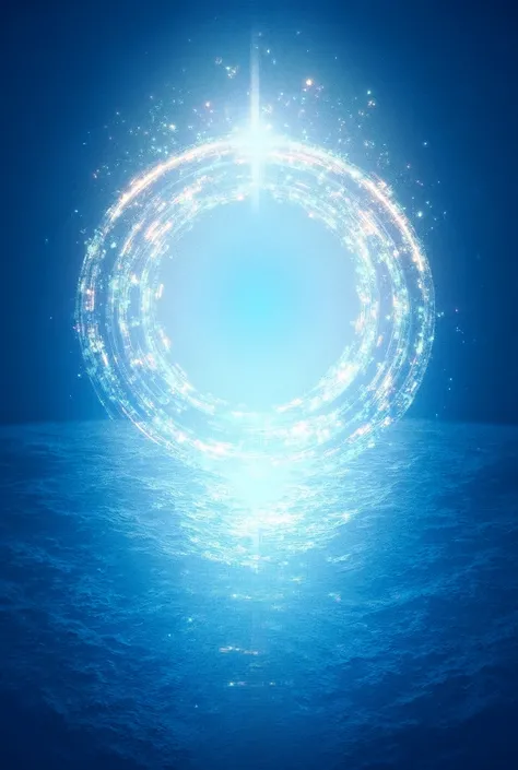 A glowing, circular dimensional portal emerging from the ocean amidst whirlpools. The portal emits multicolored lights with a mystical aura. The surrounding sea is turbulent, and the scene should have a surreal tone painted in a classical, almost celestial...