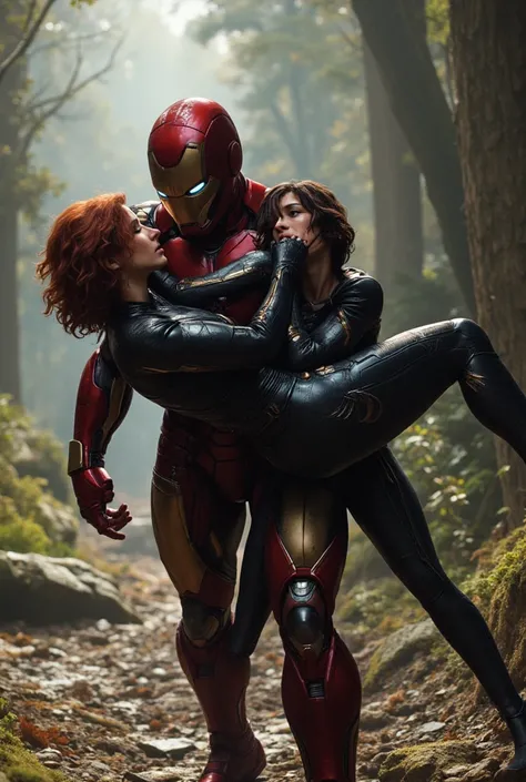 ironman carrying black widow in his arms