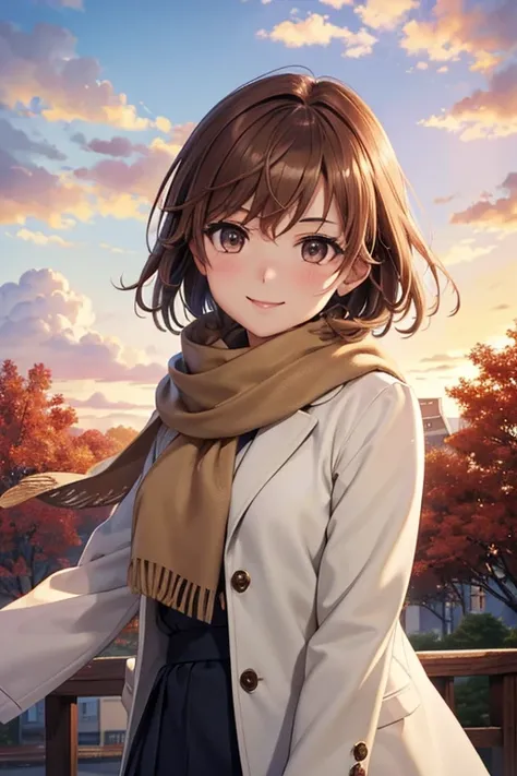 misaka mikoto、 shiny hair,  short hair, ( beautiful brown eyes、Sparkling Eyes, fine grain、  perfect highlight)、smile、 super detailed eyes、 very detailed顔,  very detailed目,cowboy shot,、( One Girl )、 ,In 8K,  top quality  , 
( Photorealistic :1.4, 8k),  top ...