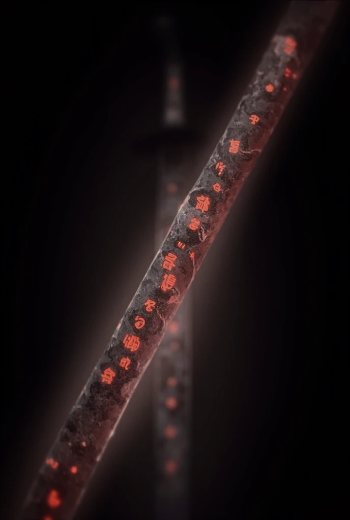 Can you make me a Japanese katana with a white-red hilt, intricate guard , blade 90cm long and made of white obsidian with a red glowing japanese characters carved on it and a scabbard in kubo tite art style