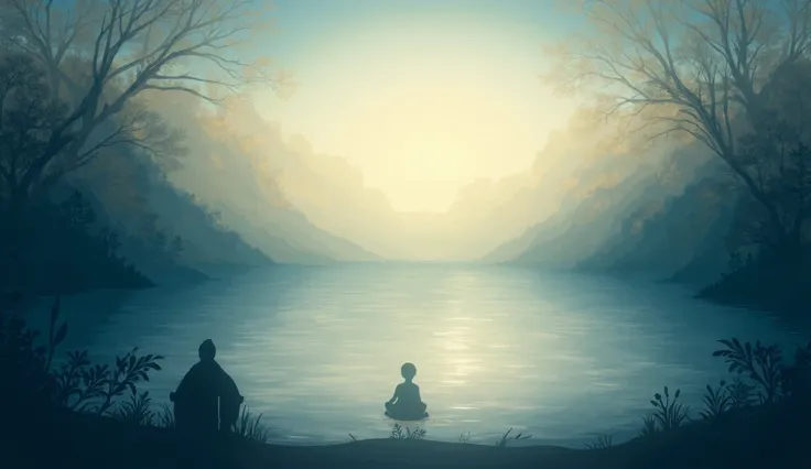 beautiful natural scenery. mirage. lake. philosopher. silhouette of a meditating person. simple house. fantasy. animation. Have we ever stopped for a moment, in the midst of the hustle and bustle of this world, and asked ourselves: Why does life feel so ha...