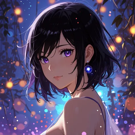  a girl, desnuda, With black hair and purple eyes 