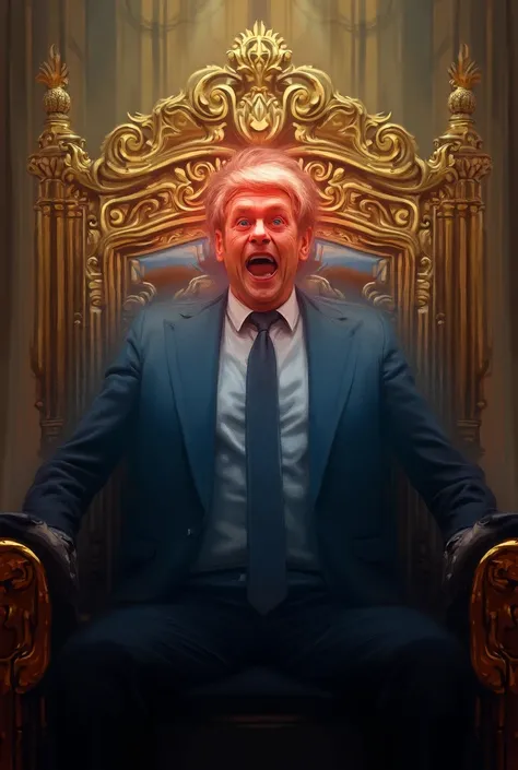 Create an image of Zelensky on the throne laughing