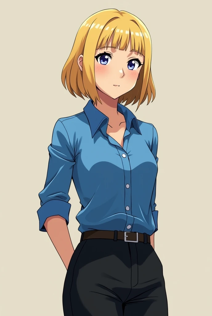 GWEN TENNYSON a woman in a blue shirt and black pants, anya from spy x family, anime visual of supergirl, vargas, great character design, beautiful anime woman, anime elon musk, ”beautiful anime woman, female anime character, dinah drake, best anime charac...