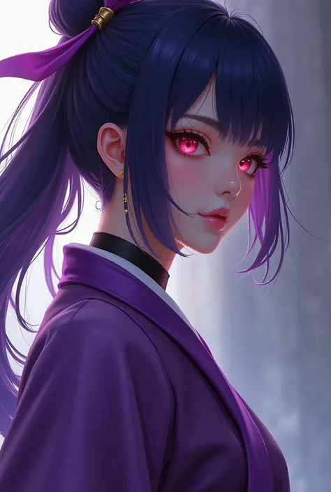 a close up of a person with a sword and a purple outfit, concept art inspired by Huang Shen, trending on cg society, sots art, extremely detailed artgerm, sylas, official splash art, keqing from genshin impact, league of legends character, from league of l...