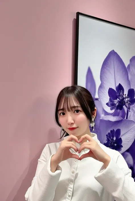 8k、   Breakfast Masterpiece  、 top quality、   high definition   、finely、、  1 girl、   flat body 、  slim、*********** cute girl、((Make a heart shape with your hands))、  perfect hand 、 perfect meaning  、Idol Stage Backdrop 、   idol costume  