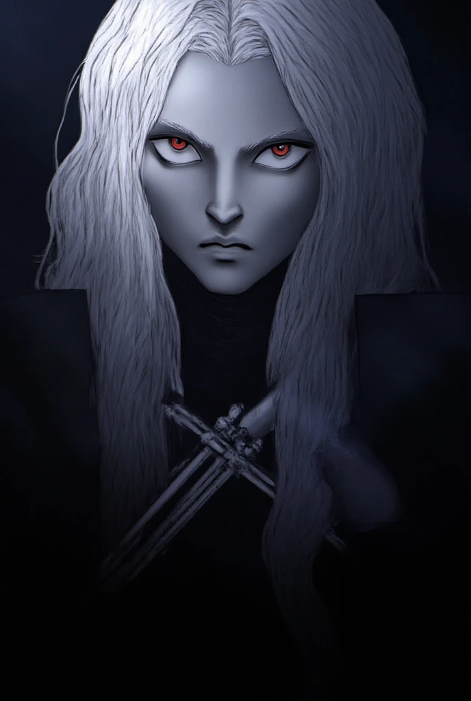 realistic portrait of Killua Zoldyck, 1 boy, beautiful detailed eyes, beautiful detailed lips, extremely detailed face, long silver hair, pale skin, cold expression, assassin, dark clothing, mysterious background, dramatic lighting, cinematic composition, ...