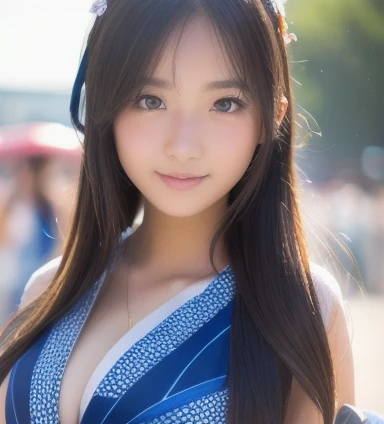 ((masterpiece,  top quality ,  Super Definition ,  HD)),  solo ,  pretty girl,  Shining Eyes,  Perfect Eyes , , blue theme, yukata ,  jumbo fireworks  festival, textured skin, bautiful maiden , High school student ,  summer  love