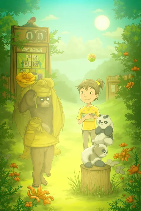 

1. Rohan zoo mein jaata hai:
"Illustration of a happy  wearing a bright yellow t-shirt and holding a zoo map, standing in front of a zoo entrance with a big sign that reads Welcome to the Zoo."

2. Rohan baby panda Ping ko dekhta hai:
"Adorable illustrat...