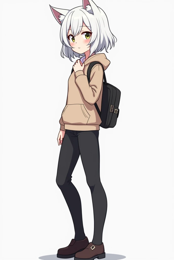 a cartoon drawing of a woman with white hair and black pants, in an anime style, full body portrait of a short!, an anime girl, anime moe artstyle, anime styled, flat anime style shading, in anime style, anime style character, full body adoptable, subtle a...