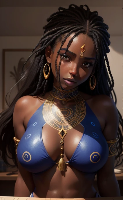 Top CG，（tmasterpiece），（insanely details），（Ultimate quality），1girll，African goddess Yemanja, Coloring, The dominance of blue, perfect bodies, sketchbook, handpainted, darkly, bravery, realistic sketch, Rough sketch, A strong blend of dark colors and loose l...