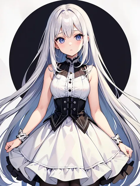 Masterpiece. High quality. Exquisite.
	- Hairstyle and hair color: Straight hair reaching to the waist, silvery-white (light platinum blonde
 ) - Eye shape and color: Almond-shaped eyes, pale blue-purple (with a slight melancholy look)
 - Costume style and...