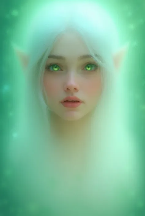 An elf girl with green eyes and silver hair 