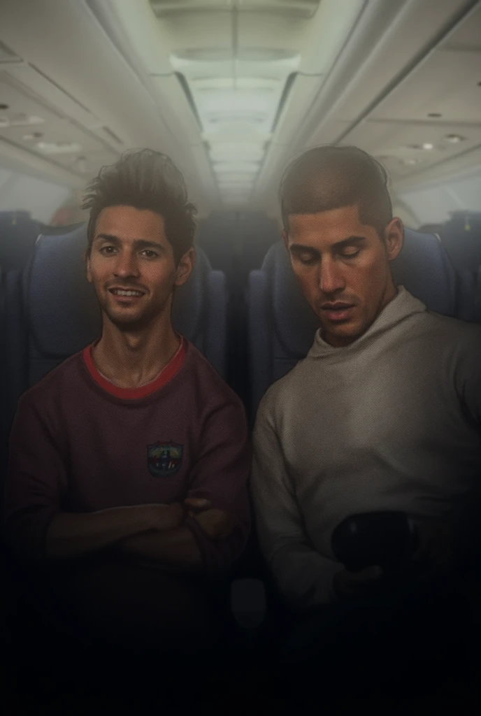 Messi and Ronaldo site in the airplane 