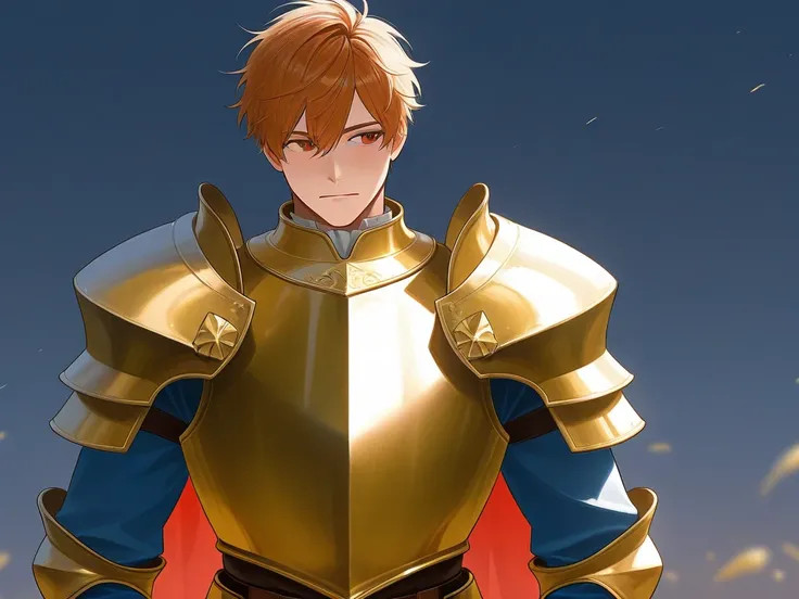 Handsome 20-year-old handsome young man in medieval fantasy, General in Golden Armor shoots a bow