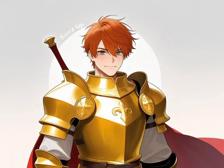 Handsome 20-year-old handsome young man in medieval fantasy, General in the Golden Armor wields a sword