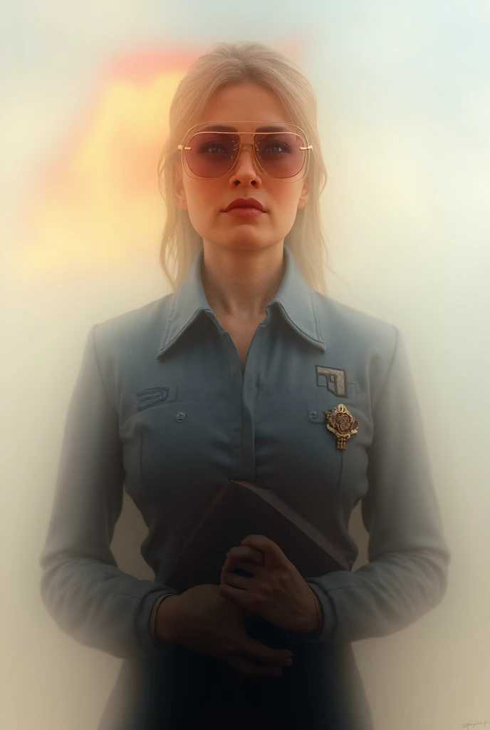 Generate me different from a female air pilot holding a law book,  with elements of the air force , And a Spanish flag in the background 