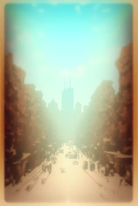 Create a realistic vintage Chicago postcard image