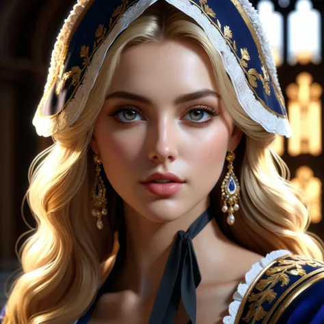 Blonde Hair, Hazel Eyes, Baroque Beauty, Natural Beauty, belladonna, shadowed cell, cell saded, dynamic lighting, DDIM, WLOP, Unreal Engine, global illumination, intricate detailed environment, intricate painting, HD, Razumov Konstantin, Vladimir Volegov, ...