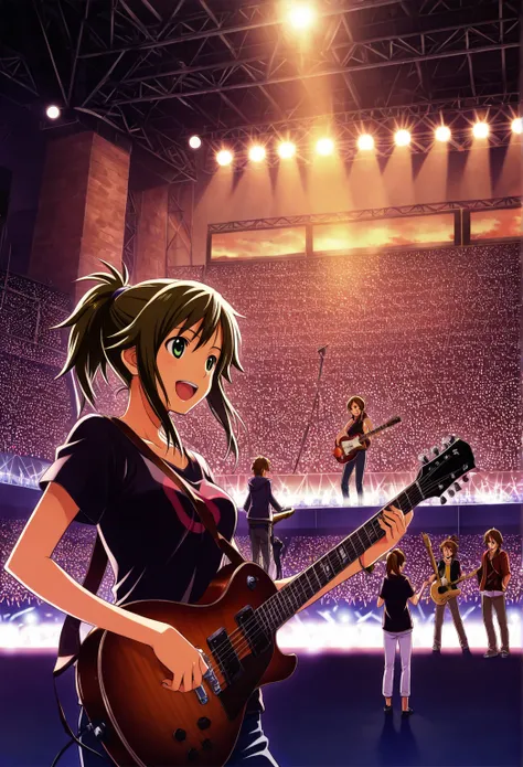 makoto kino, guitar, ROCKER, happy, Scenery, concert,  ponytail,  green eyes,  brown hair 