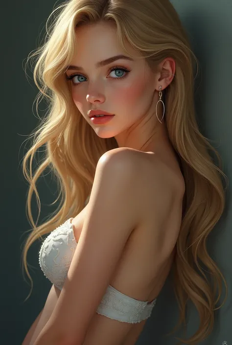 1 fille, blue eyes,  cheveux blonds ,  Very Long Hair,  earrings , big boobs, buttock