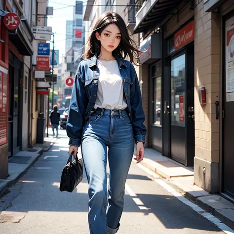 A girl with a loose baggy jean.