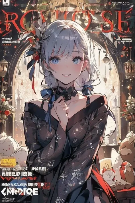 (from below:1.2),((1girl, silver hair, long hair, qutel blue eyes, beautiful eyes, pretty smile:1.5, ), ( off-shoulder dress, sweater dress,, santa hat, black tights, santa boots), (((holding ominous japanese sword:1.1 ))), ((battlescene,slashilg,killing t...