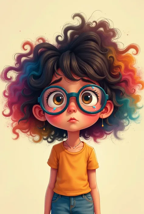 A cartoon girl with Berthali hair and wears glasses and cries