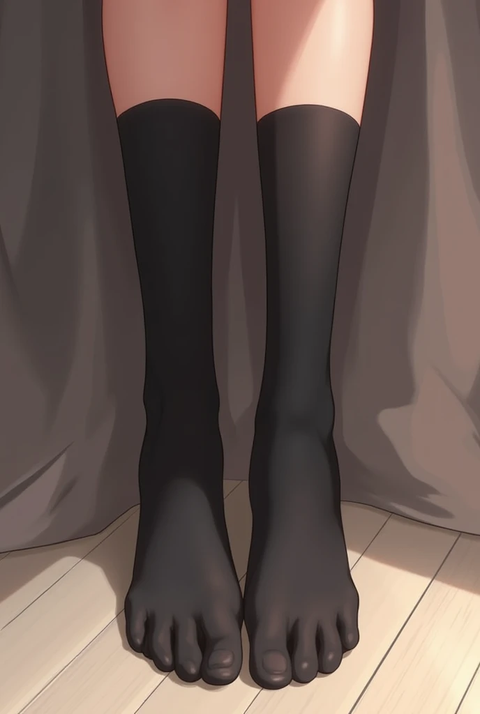 bottom of anime feet in black knee high socks solesHigh Resolution, 1girl, 