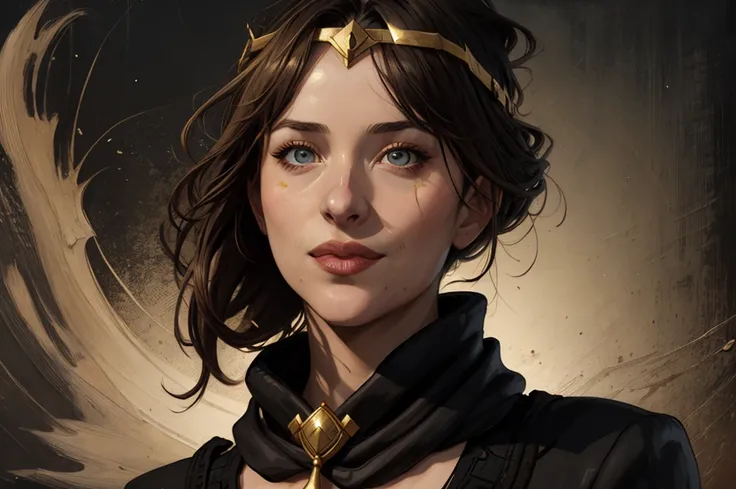 a woman in a black scarf and gold headpiece, fantasy concept art portrait, beautiful character painting, character concept art portrait, stunning character art, character art portrait, portrait of a female mage, rpg portrait concept art, character portrait...