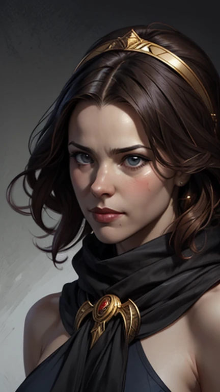 a woman in a black scarf and gold headpiece, fantasy concept art portrait, beautiful character painting, character concept art portrait, stunning character art, character art portrait, portrait of a female mage, rpg portrait concept art, character portrait...