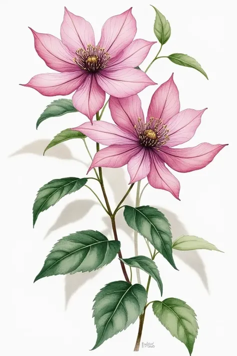 clematis flowers,、 watercolor touch illustration