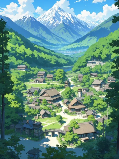 Japanese countryside, village, green, forest, mountain