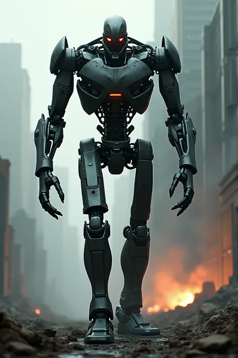 terminator, t-600 walki walling on ruined city. 