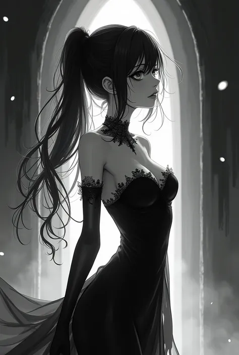 Create a sexy waifu ghost anime  en blaco y negro