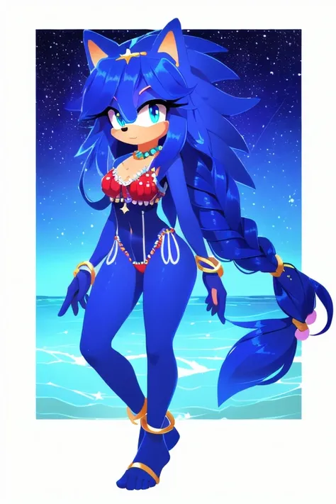 Sonic oc, Mobian, female, sonic the hedgehog but female, Cosmic hedgehog, A beautiful light blue hedgehog, purplish blue eyes, very long hair/quills, braided and beaded long hair bangs, long streaks of hair on each side of her face, (star constellation on ...