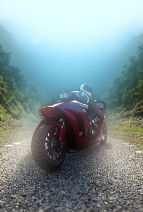 A Honda cbr650f motorcycle on a horseback road with a lake and a mountain in the background