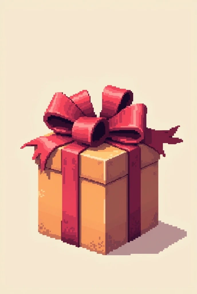 The picture shows a gift with a big bow. The picture is a pixel art.