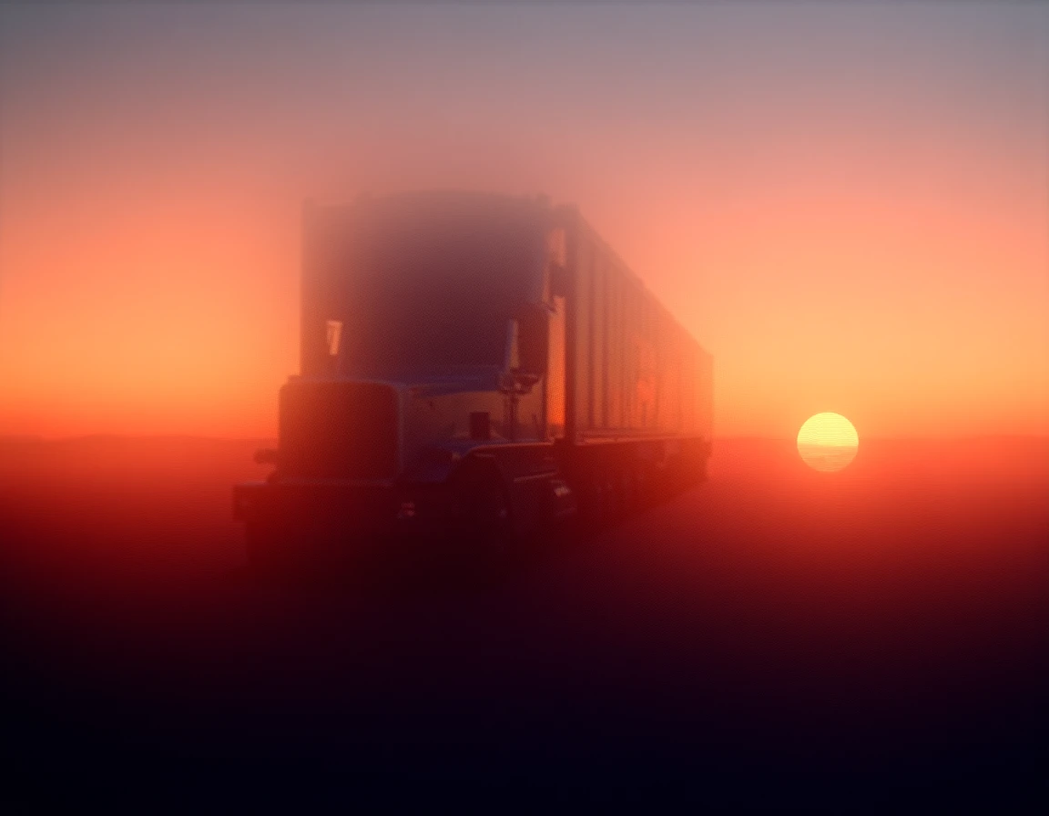 18wheeler driving away into the sunset